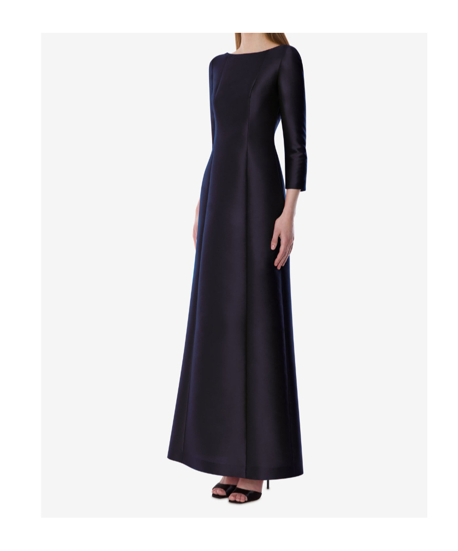 Alberta Ferretti Long-sleeved Mikado Evening Dress In Blue