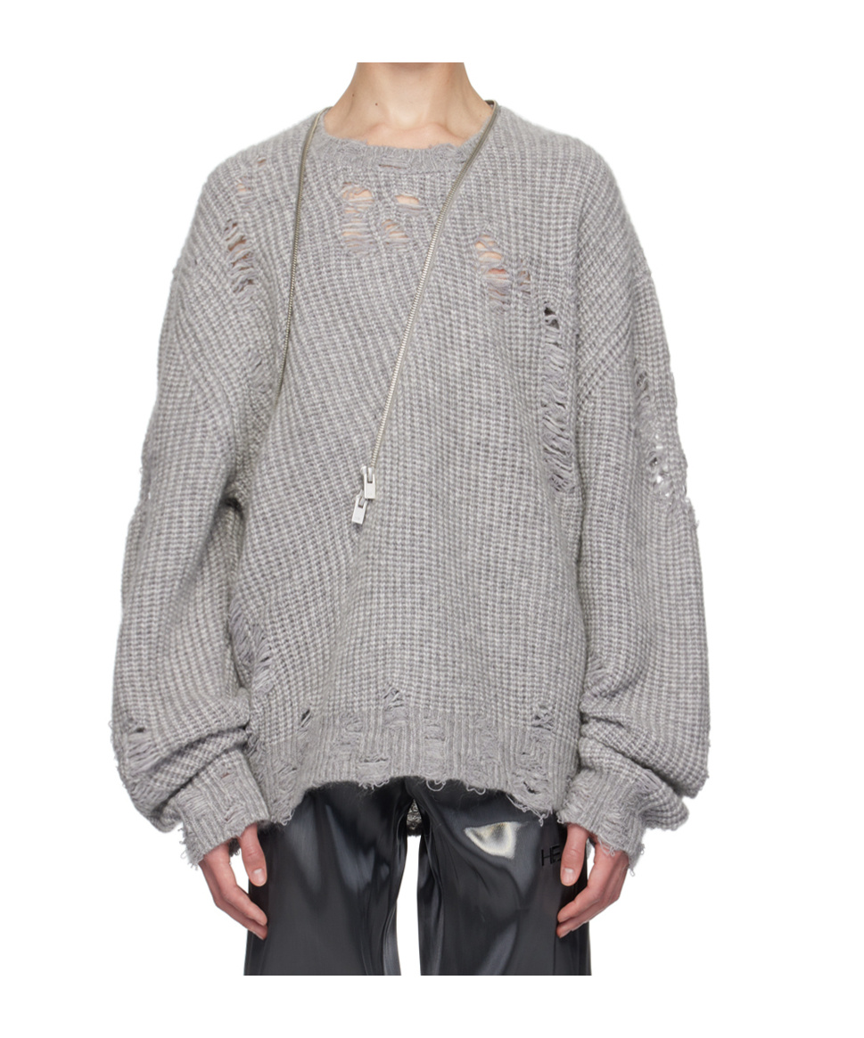 Heliot Emil Gray Distressed Sweater In Gray