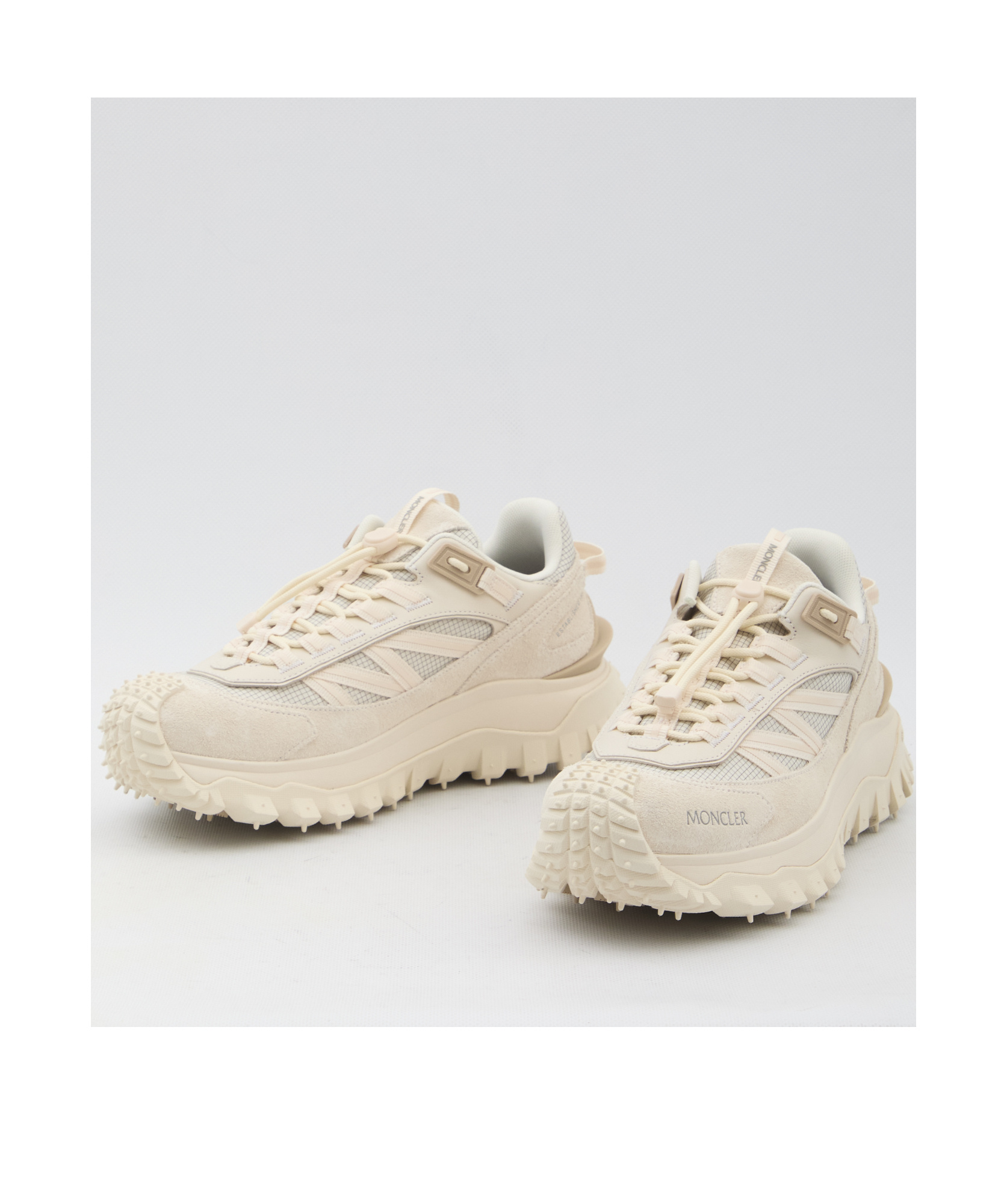 Shop Moncler Trailgrip Suede Leather Trainers In Nude