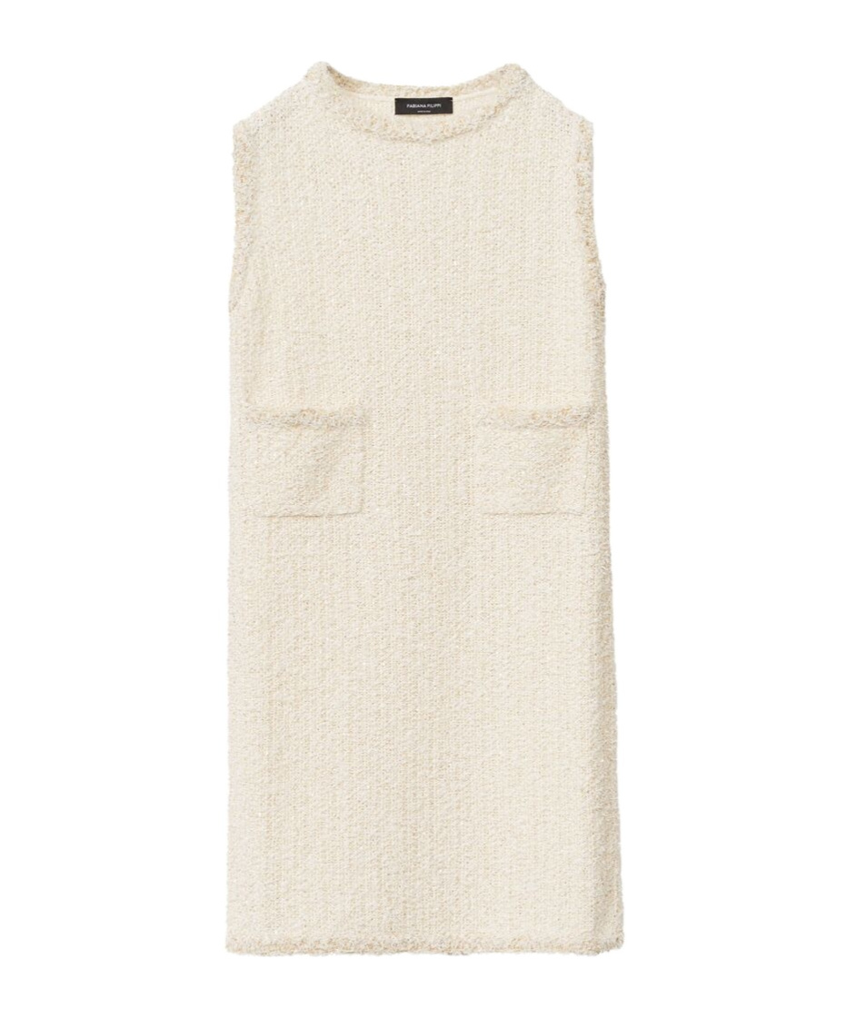 Shop Fabiana Filippi Tweed Sleeveless Knitted Dress In White
