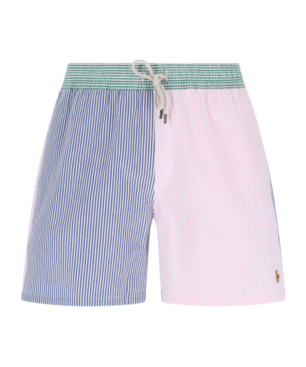Polo Ralph Lauren Straight-leg Mid-length Logo-embroidered Striped Cotton-blend Seersucker Swim Shorts In Multi