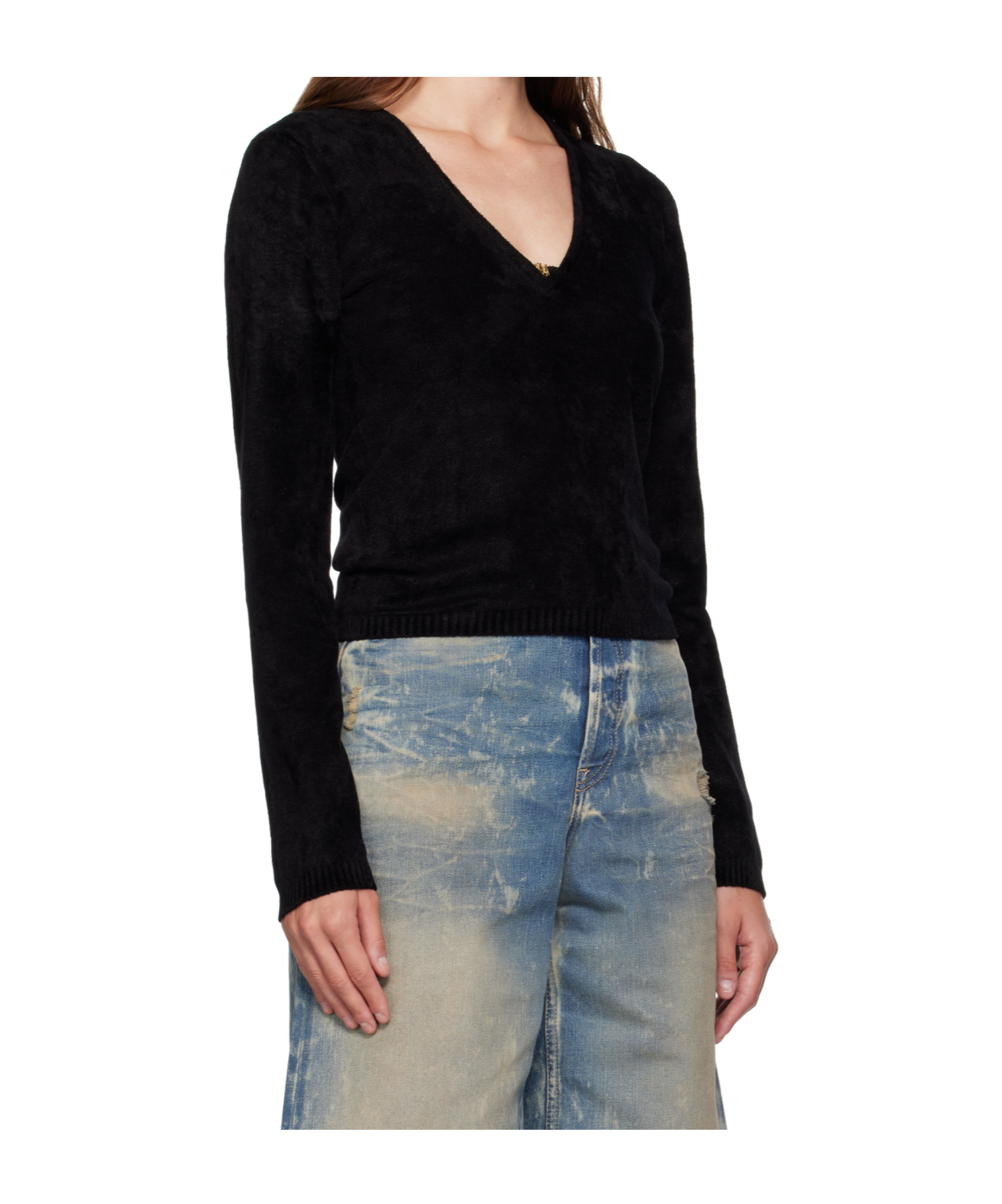Amiri Velvet Long-sleeved Top In Black