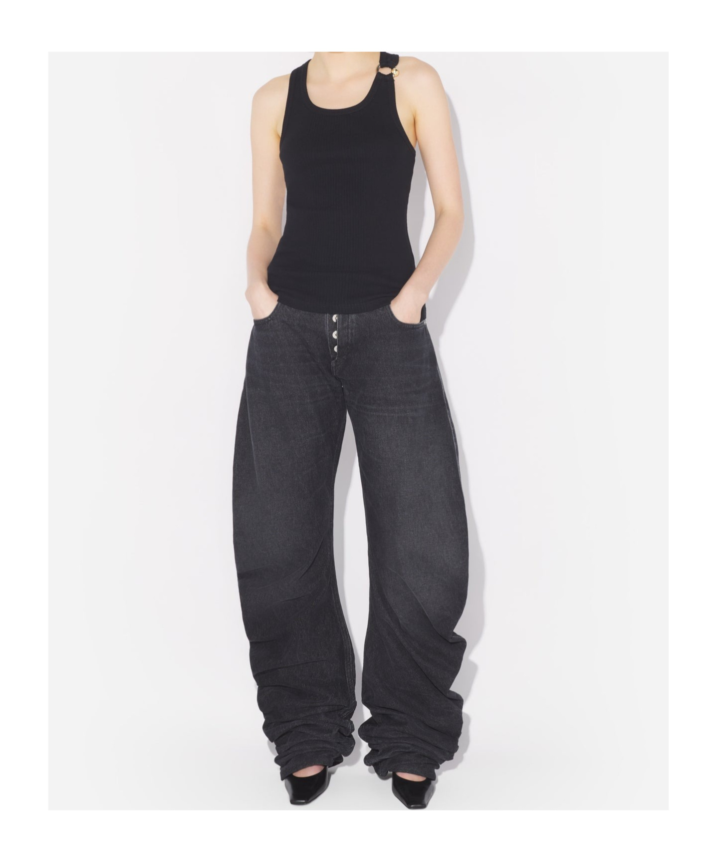 Jean Paul Gaultier Tank Top With Gold-tone Hardware And Ribbed Texture In Black