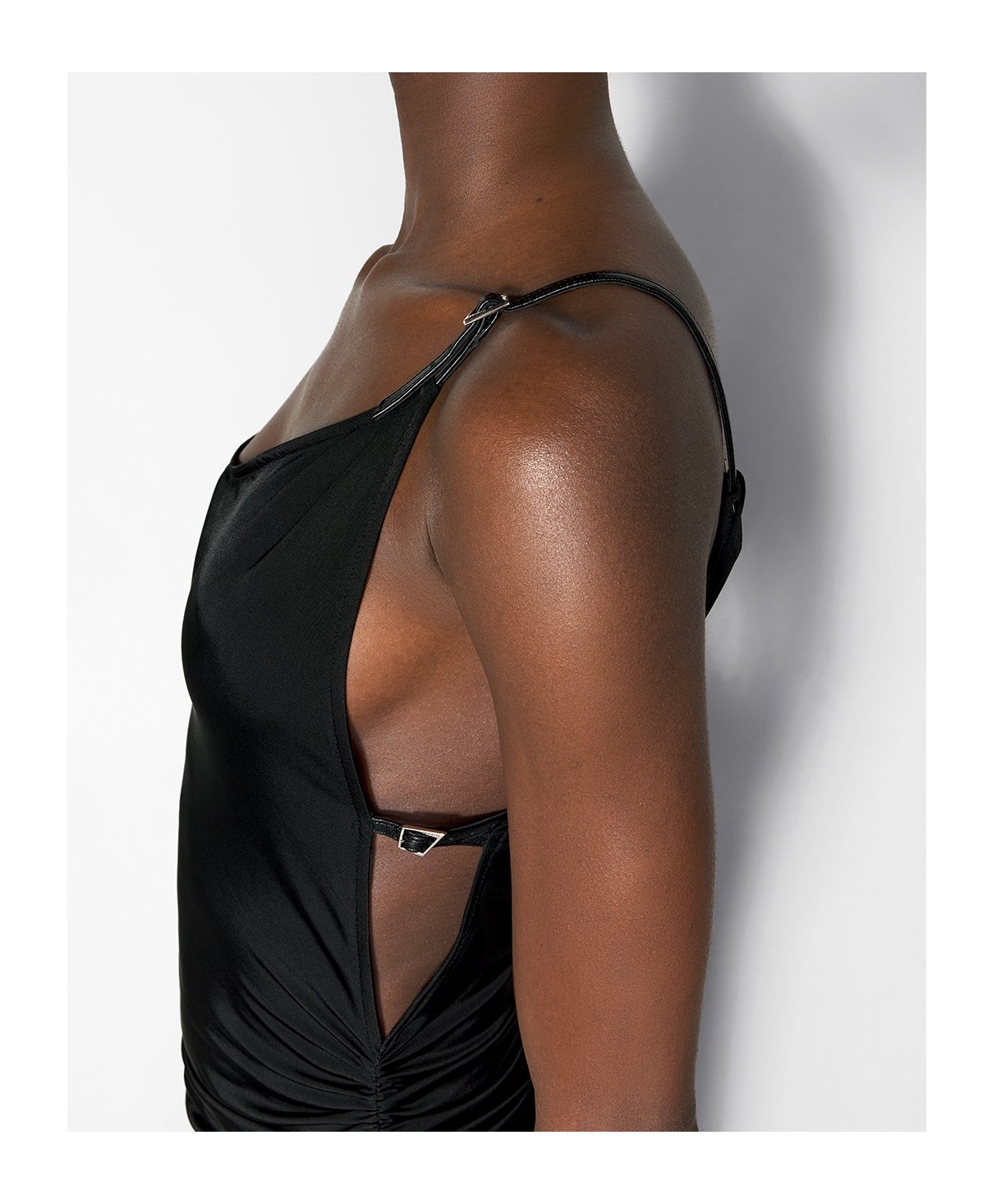 Mugler Asymmetrical Buckle Strap Dress In Black