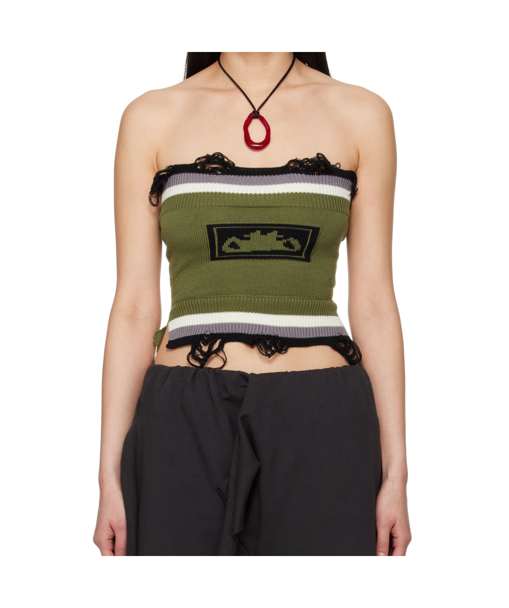 Ottolinger Green Knit Tube Top In Green-white