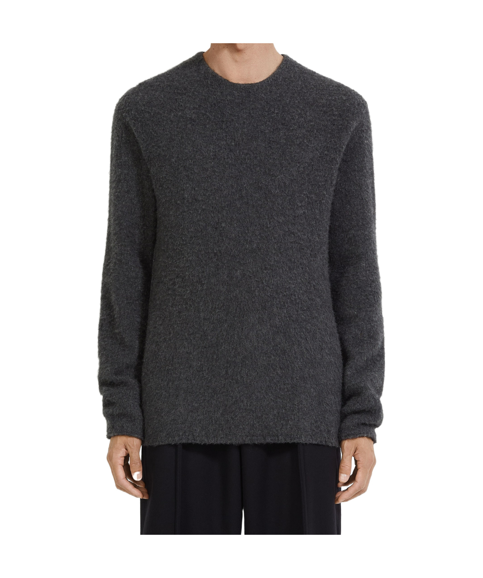 Zegna Dark Grey Mélange Oasi Cashmere Crewneck In Black