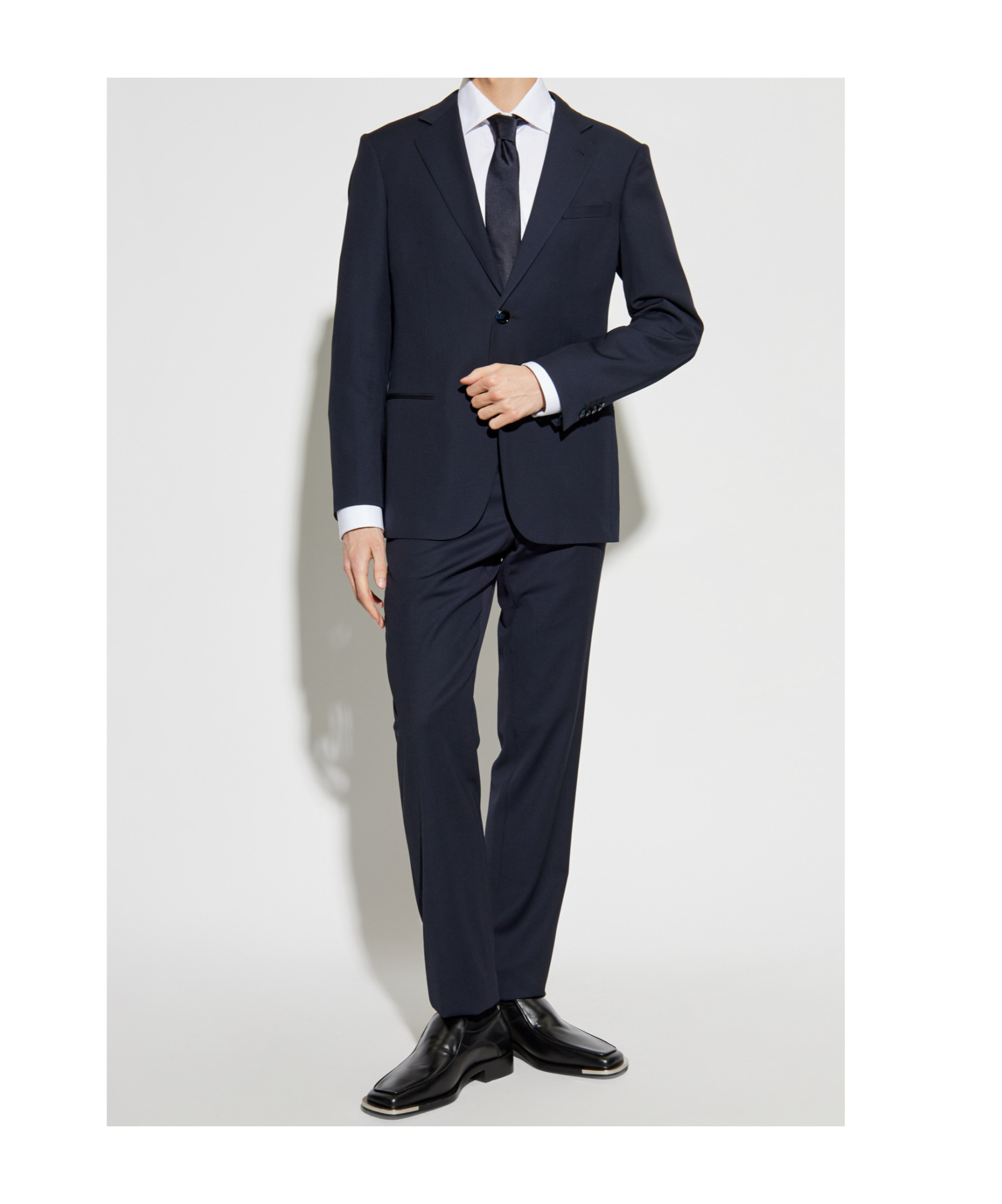 Giorgio Armani Wool Suit With Flap Pockets And Notch Lapel In Black