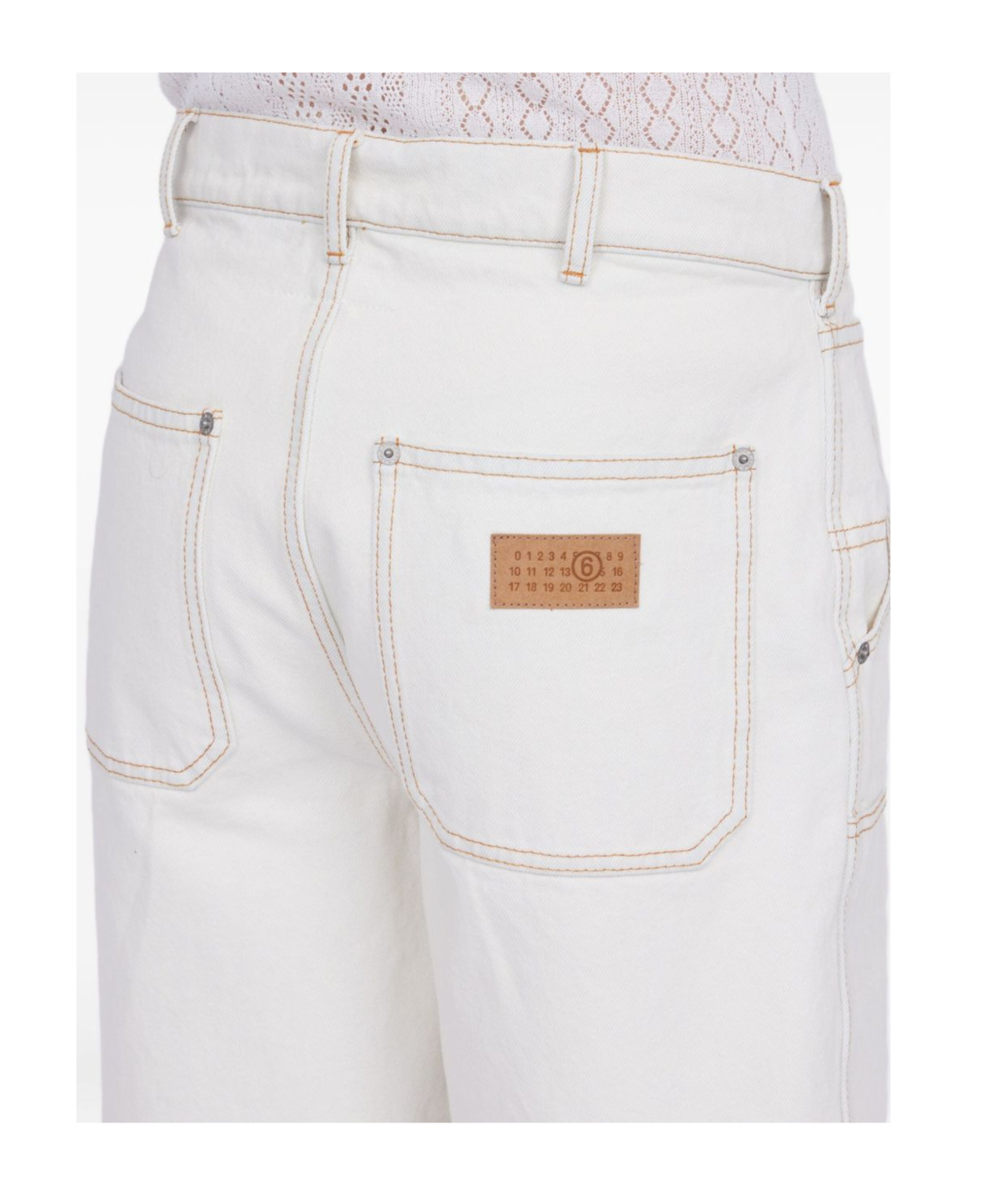 Mm6 Maison Margiela Numbers-motif Denim Shorts In Off White