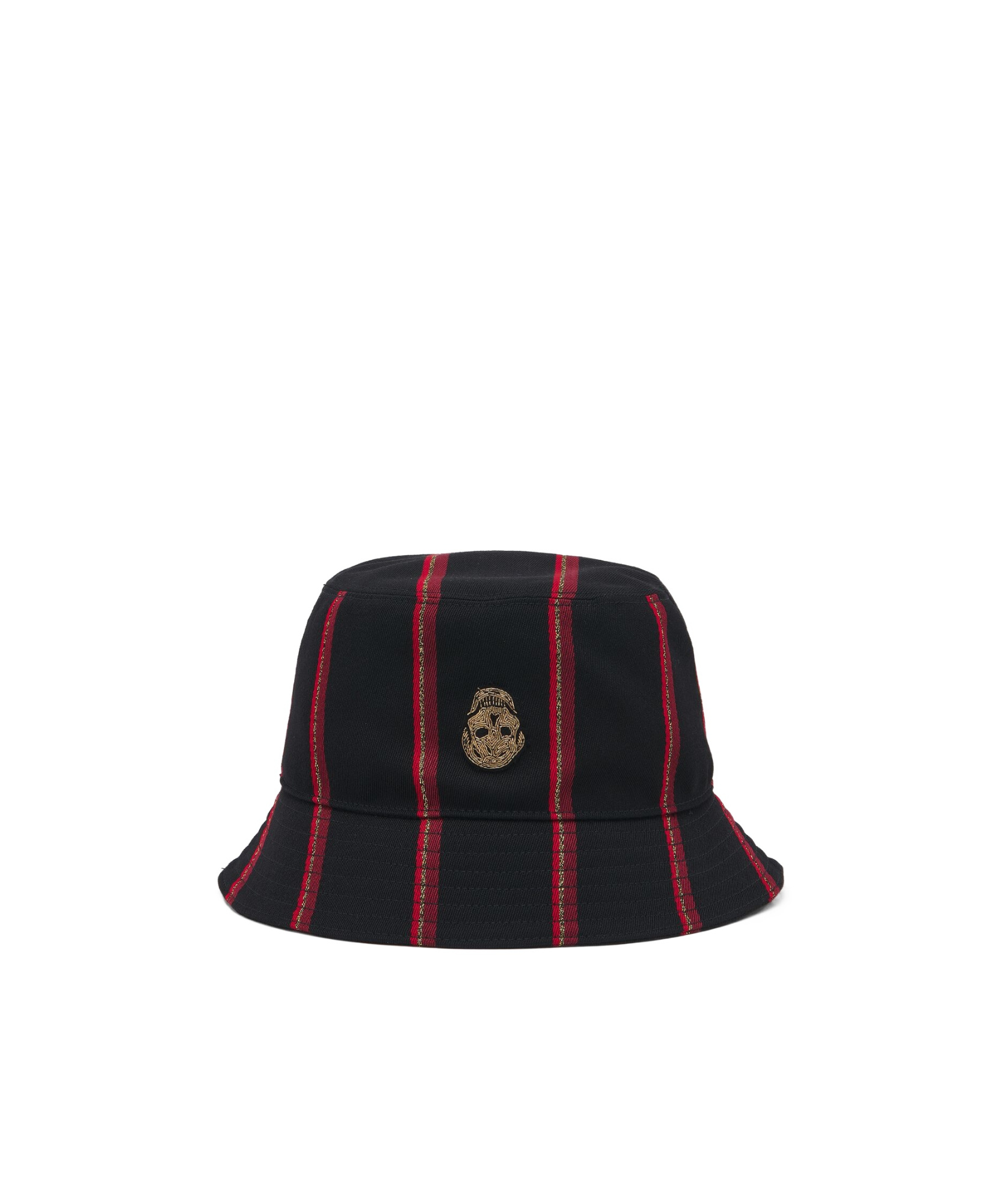 Alexander Mcqueen Men's Wool College Stripe Skull Bucket Hat In Black