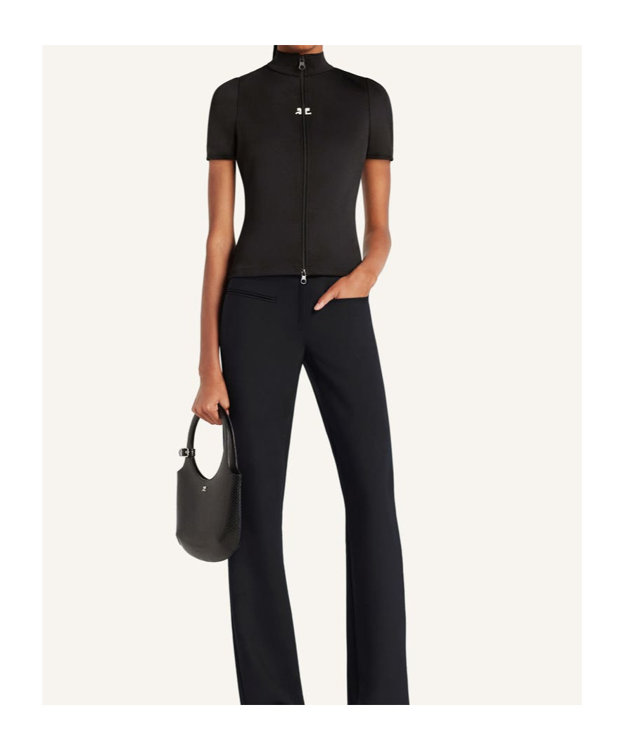 Courrèges Zip-up Short-sleeve Top In Black