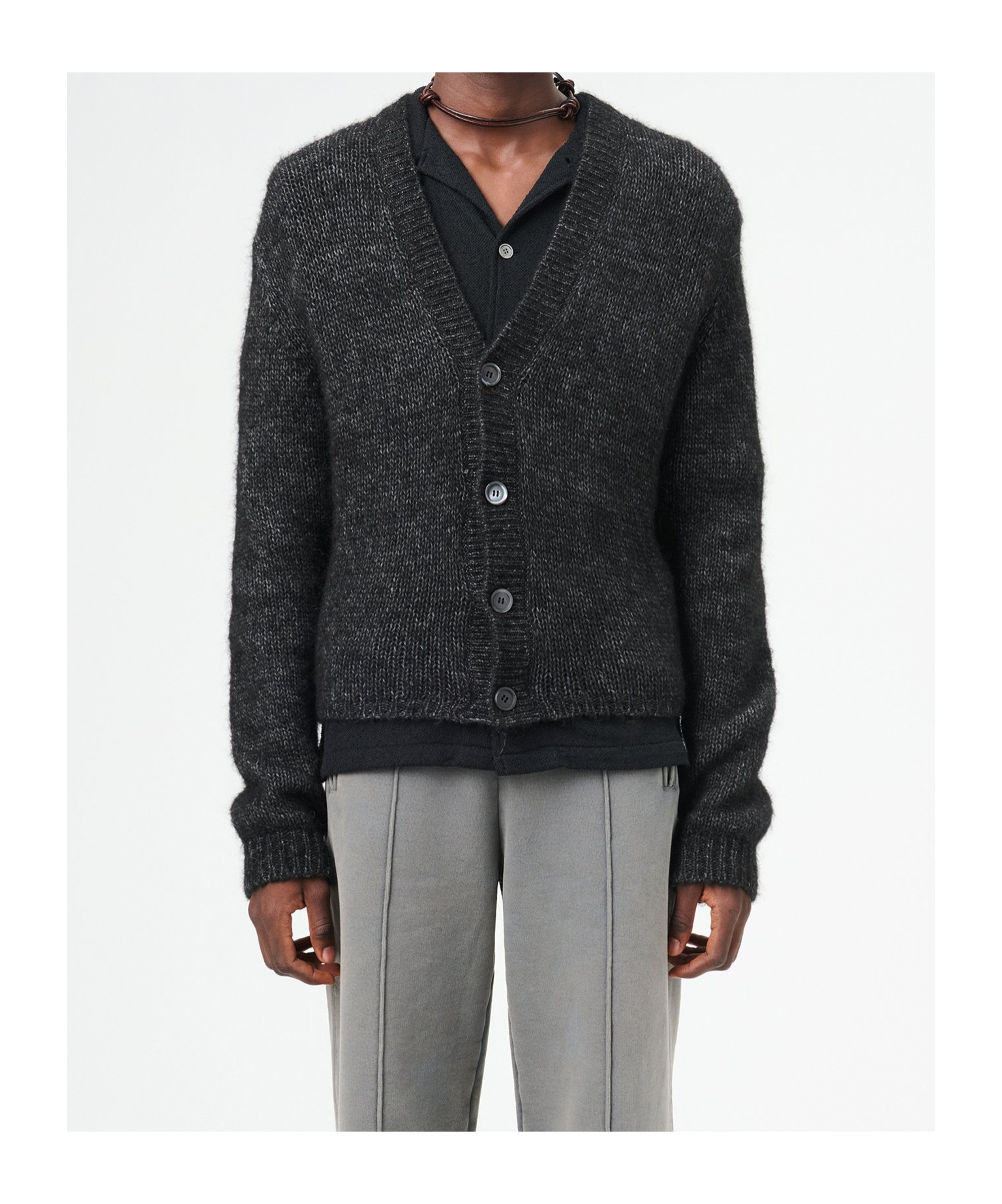 Our Legacy Textured V-neck Cardigan With Button-down Front In Black