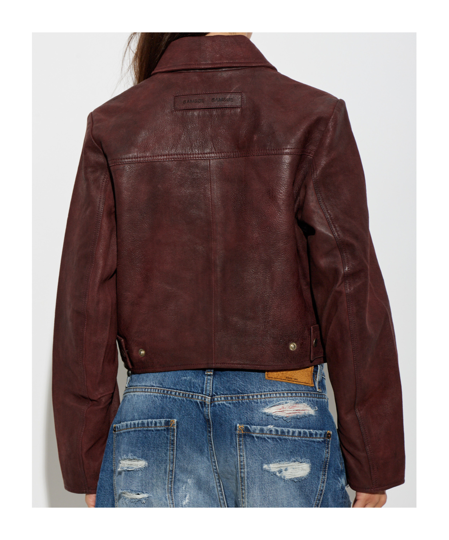 Samsoe & Samsoe Collared Long-sleeved Leather Jacket In Brown