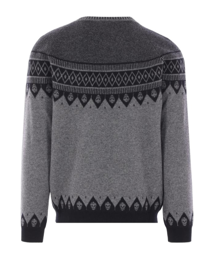 Alexander Mcqueen Mcqueen Skull Fair Isle Wool Crewneck Sweater In Gray
