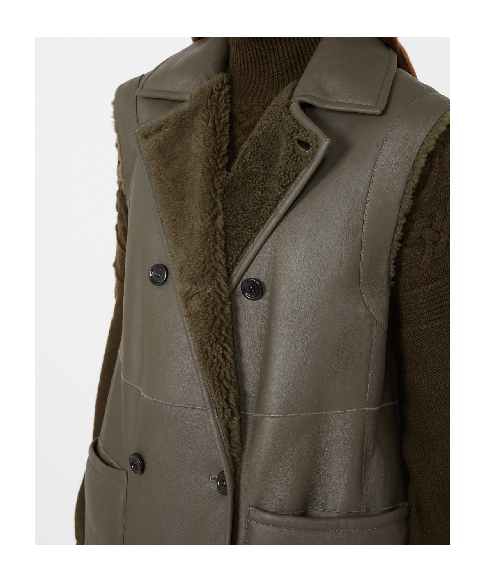 Max Mara Double-breasted Shearling Coat In Green