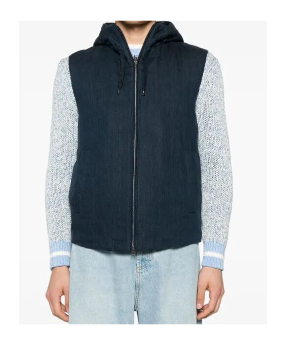 Herno Padded Vest With Hood And Textured Finish In Blue