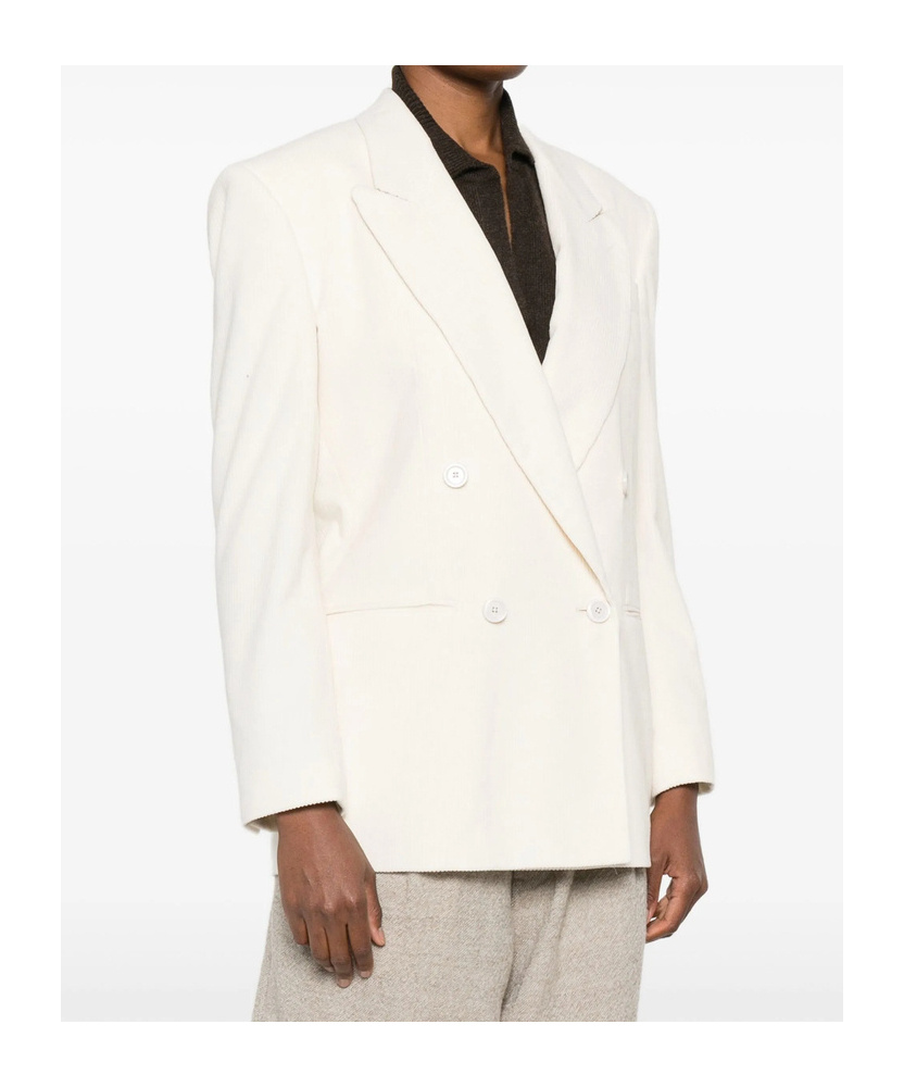 Lardini Double-breasted Corduroy Blazer In White