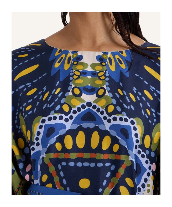 La Doublej Multicolor Kaftan With Belted Waist And All-over Graphic Print In Blue