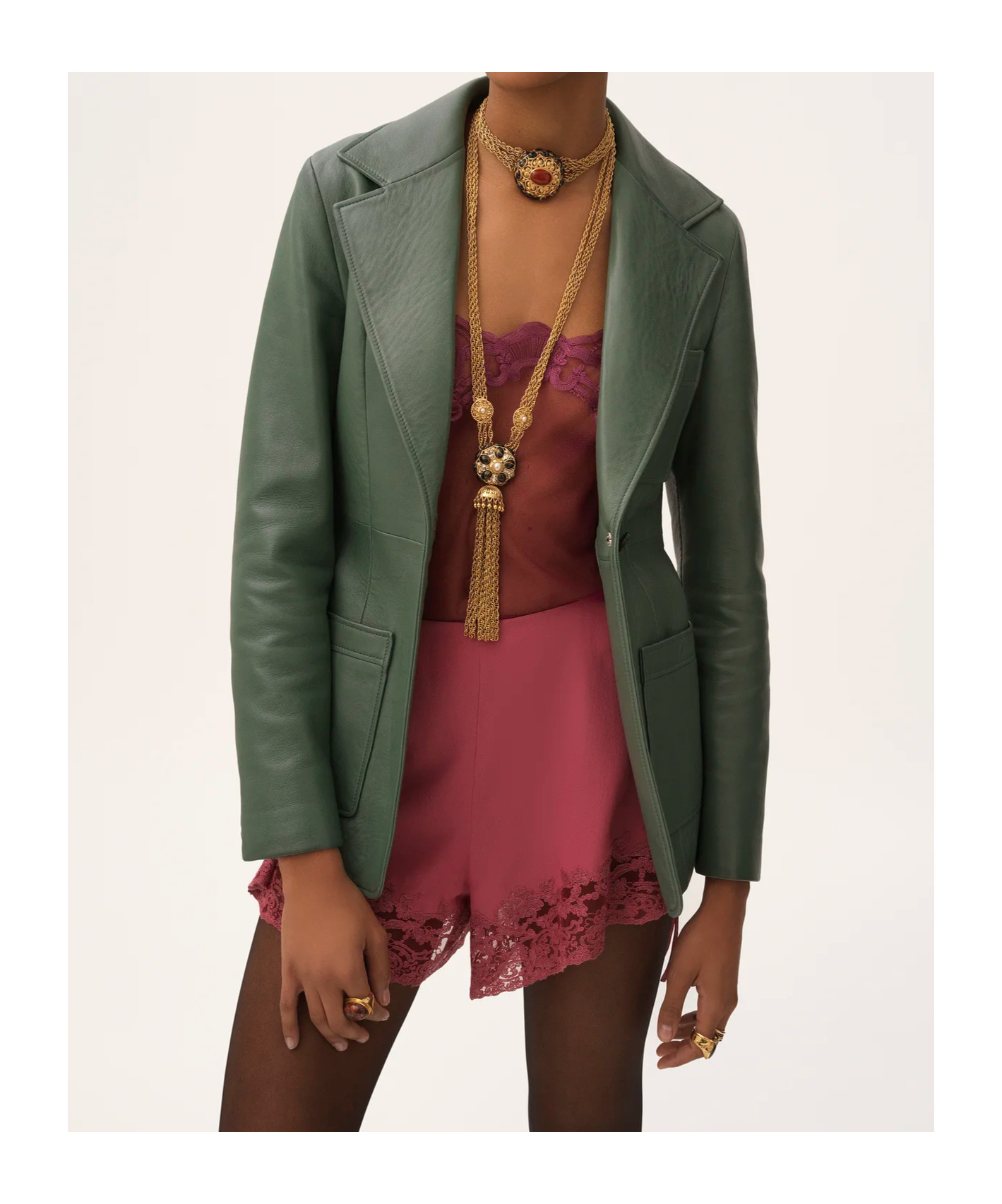 Chloé Long Sleeve Leather Jacket In Green