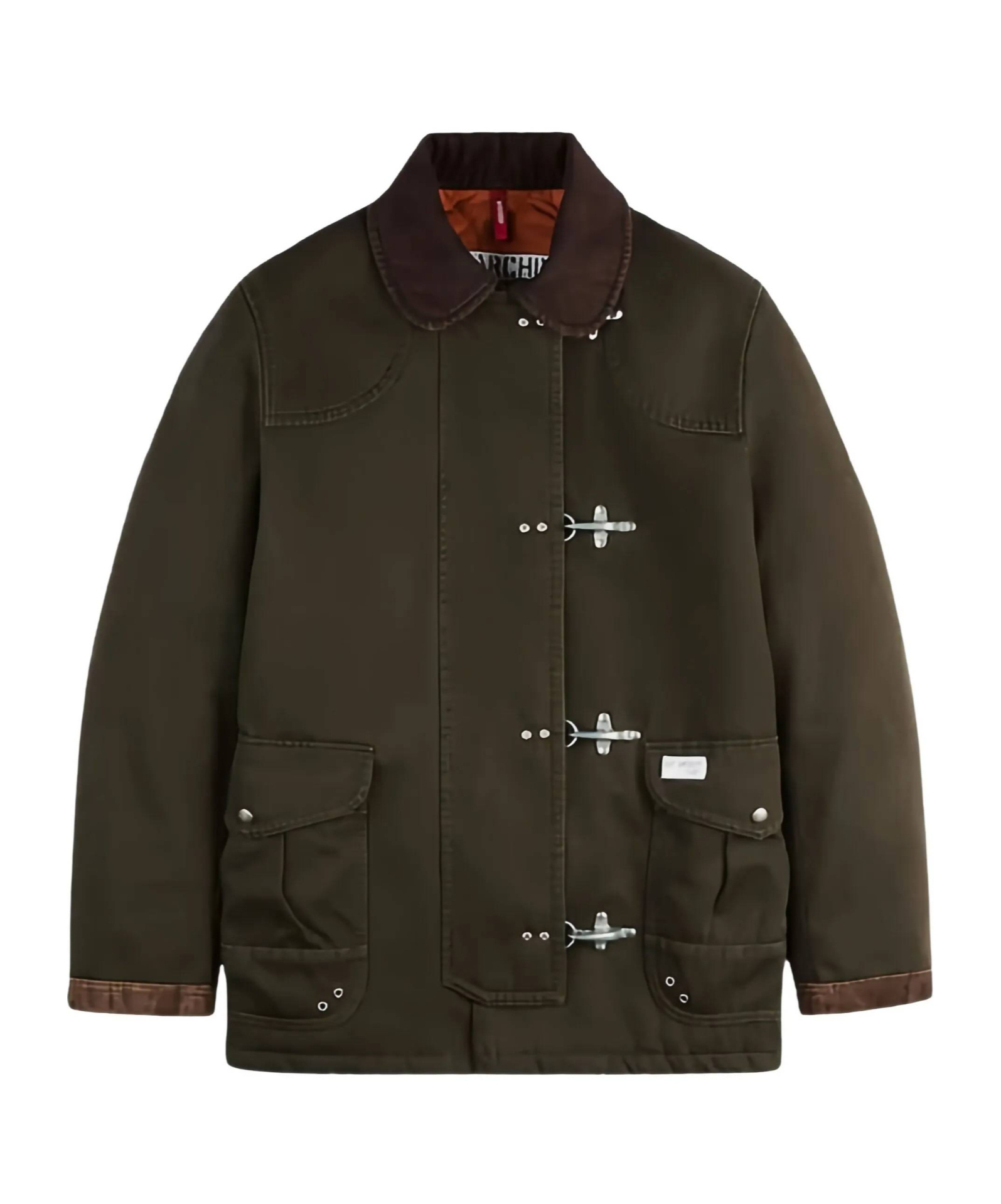 Fay Structured Green Cotton Jacket With Contrasting Collar In Green