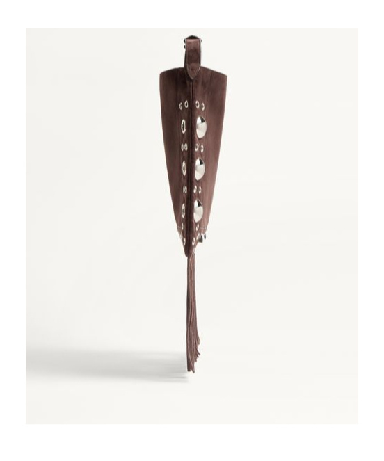 Valentino Fringed Eyelet-embellished Suede Shoulder Bag In Brown