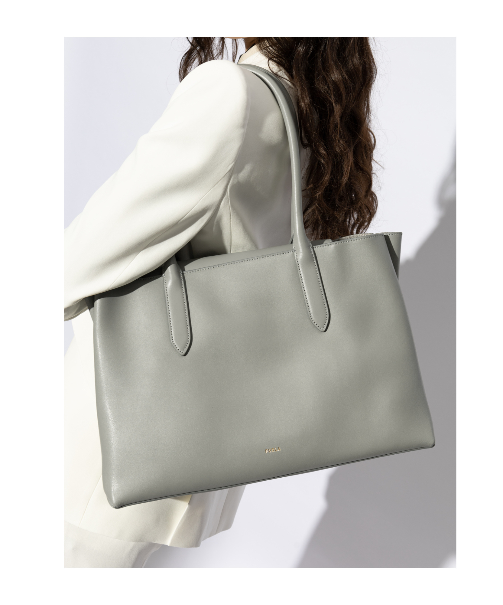 Furla Double Handle Shoulder Bag In Gray