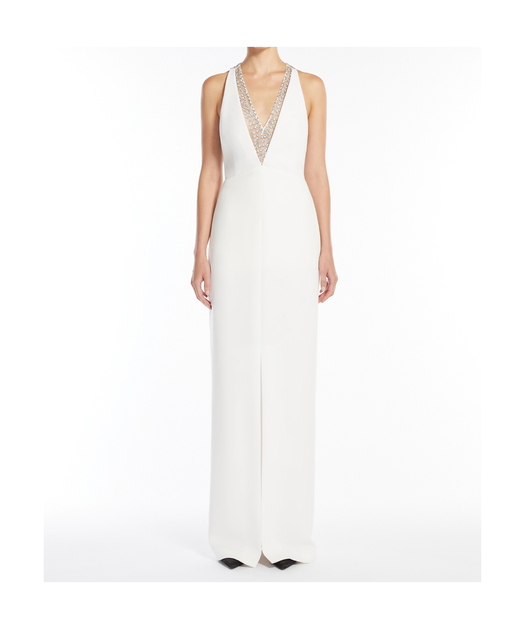 Max Mara Secolo Embellished V-neck Sleeveless Dress In White