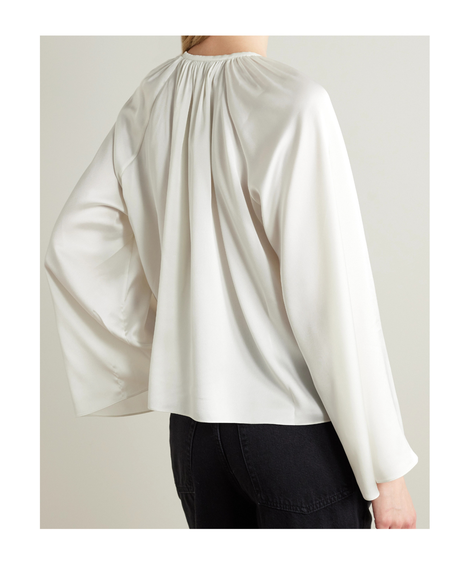 Frame Strap Pleated Blouse In White