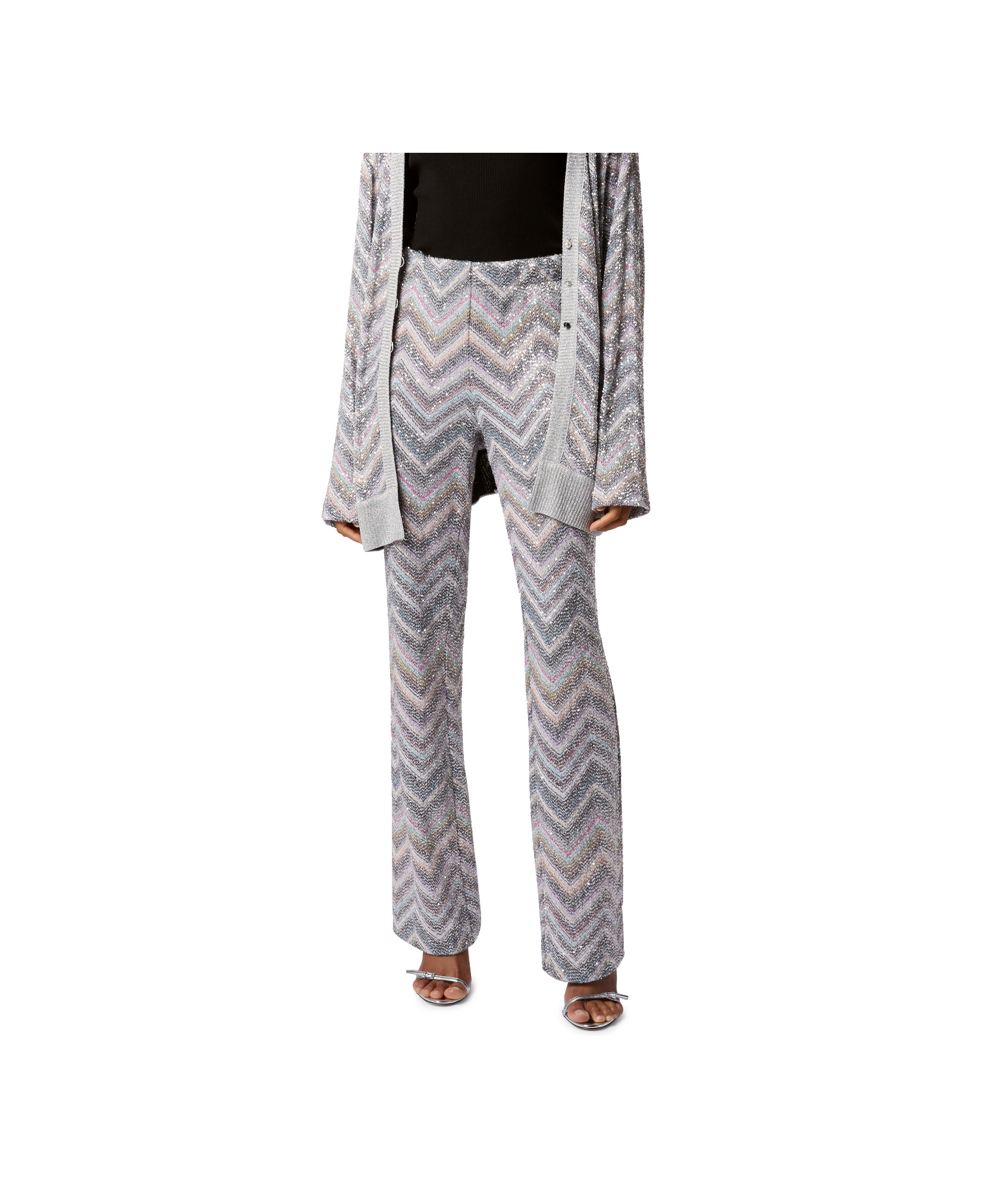 MISSONI FLARED TROUSERS IN ZIGZAG KNIT WITH SEQUINS