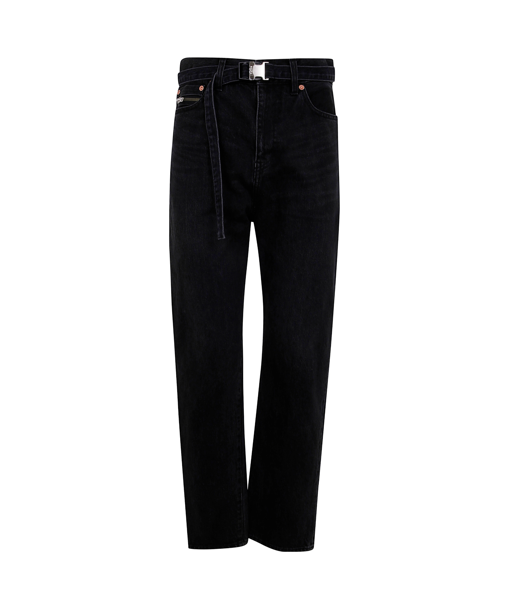 Sacai Belted Straight Leg Jeans In Black