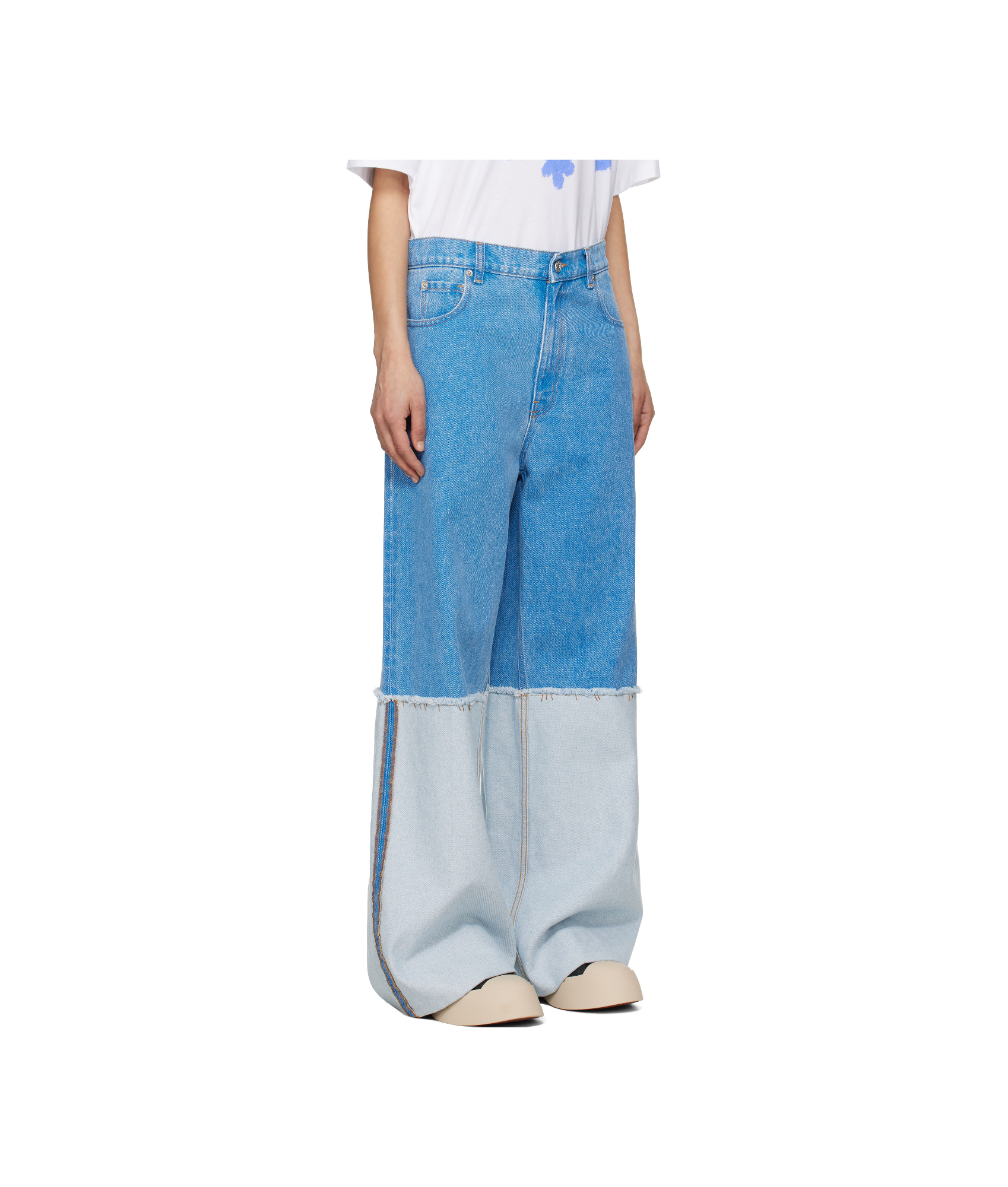 Shop Marni Wide-leg Blue Denim Jeans With Extra High Cuffs In Cobalt Blue