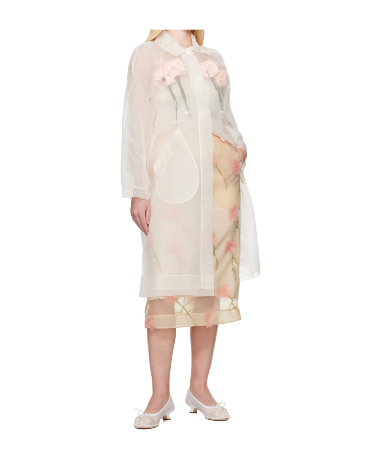Simone Rocha Off-white Stuffed Carnation Car Coat In White