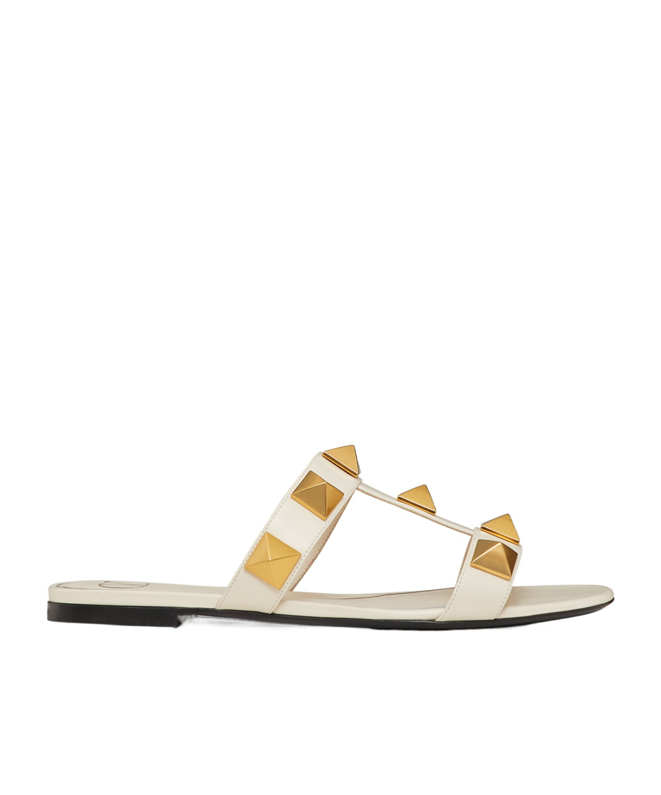 VALENTINO GARAVANI FLAT ROMAN STUD CALFSKIN SLIDE SANDAL