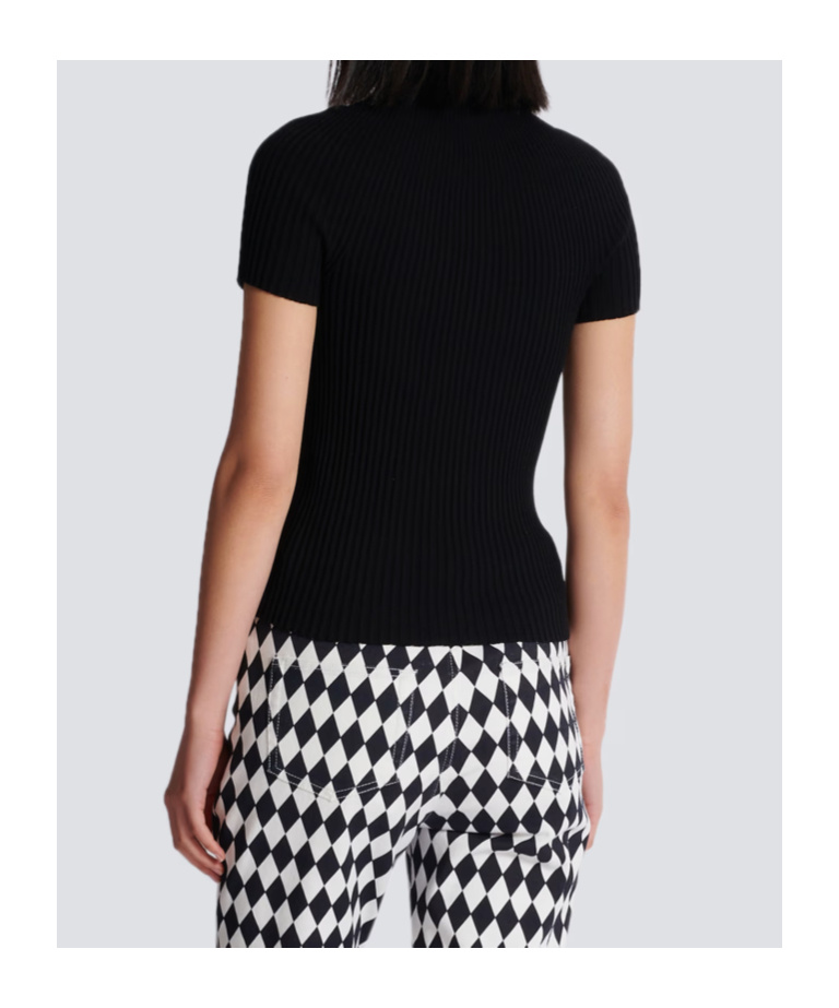 Shop Balmain Ribbed Knit Top In Black
