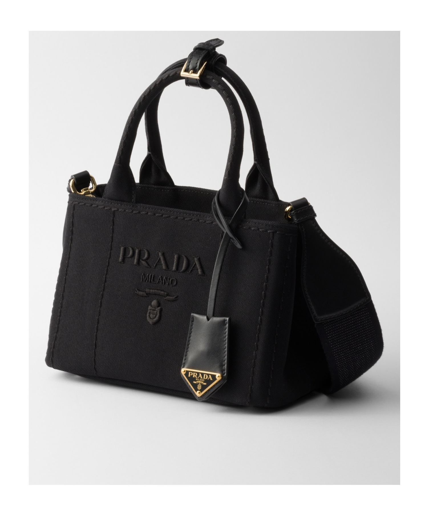 Prada Kleine Handtasche Aus Baumwoll-canvas In Black