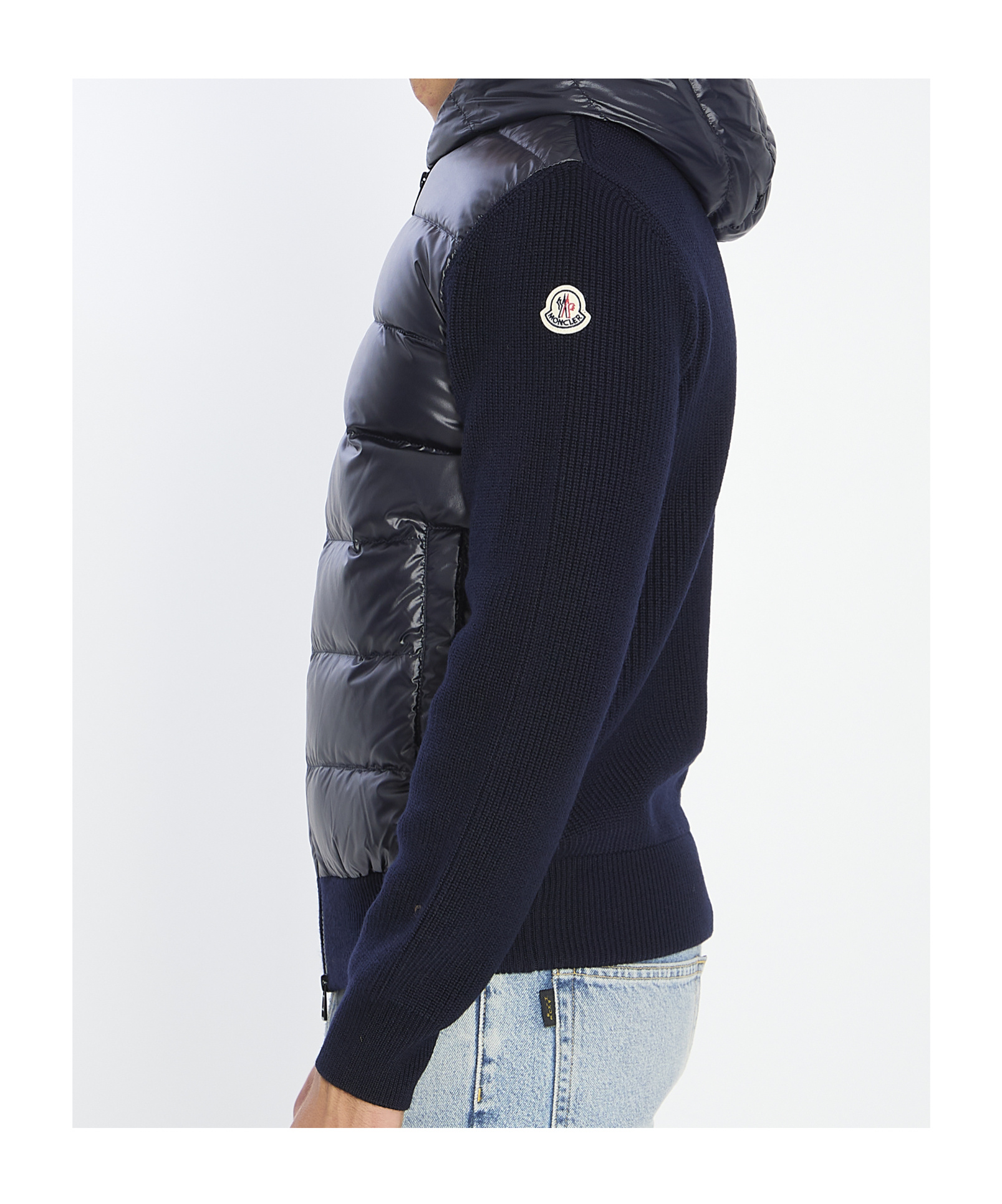 Moncler Hooded Quilted Front Cardigan Knitwear In Blue