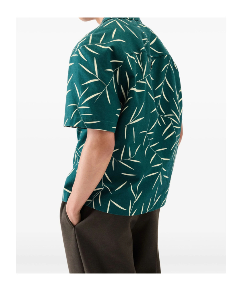 Jacquemus Leaf Print Short Sleeve Shirt With Pocket In Green