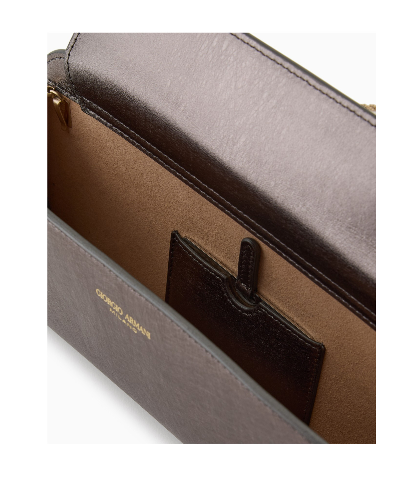 Giorgio Armani Logo Metallic Leather Clutch In Gray