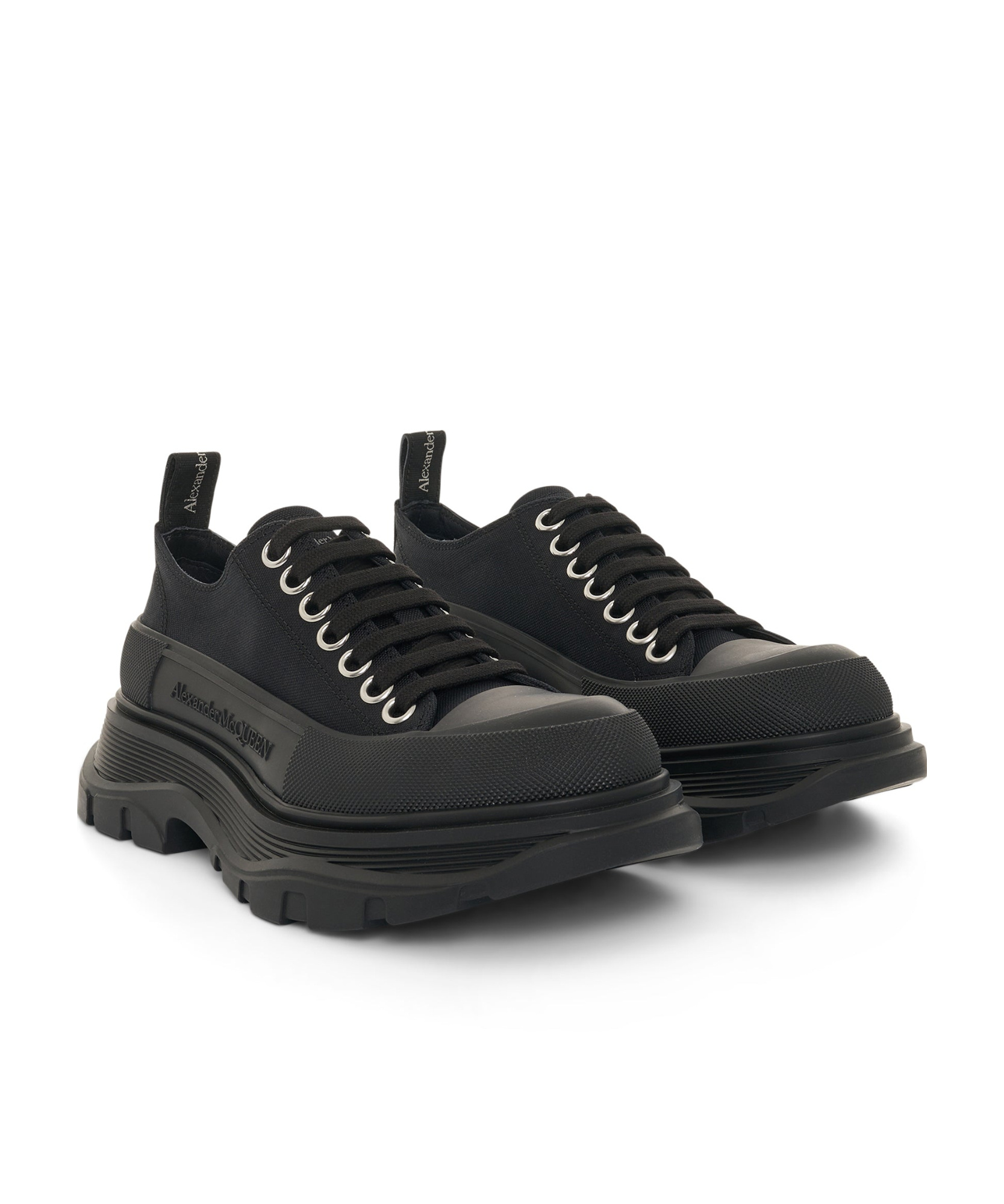 Alexander Mcqueen Black Canvas Tread Slick Platform Low Sneakers In Black