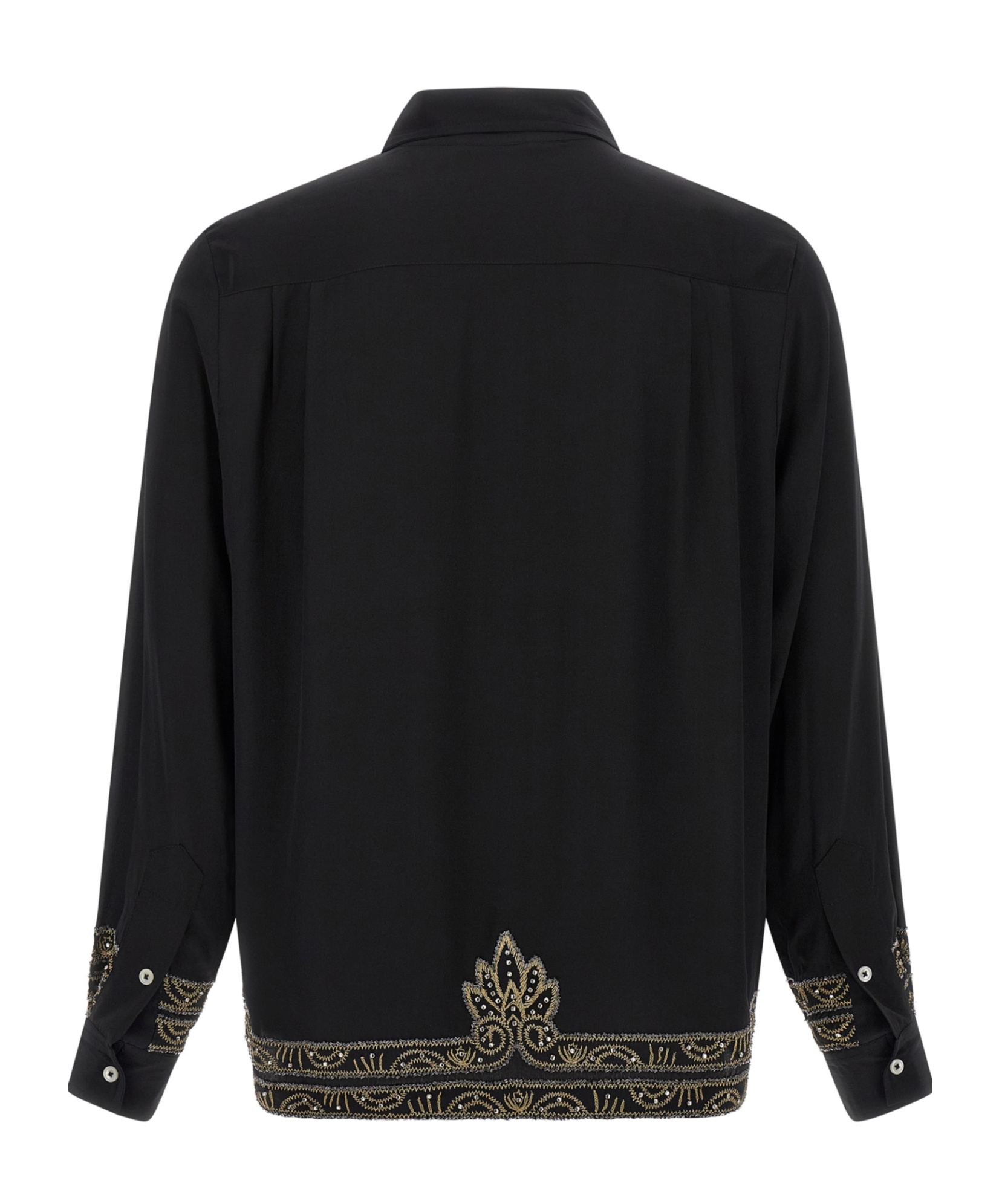 Bode Beaded Epoque Silk Button-up Shirt In Black
