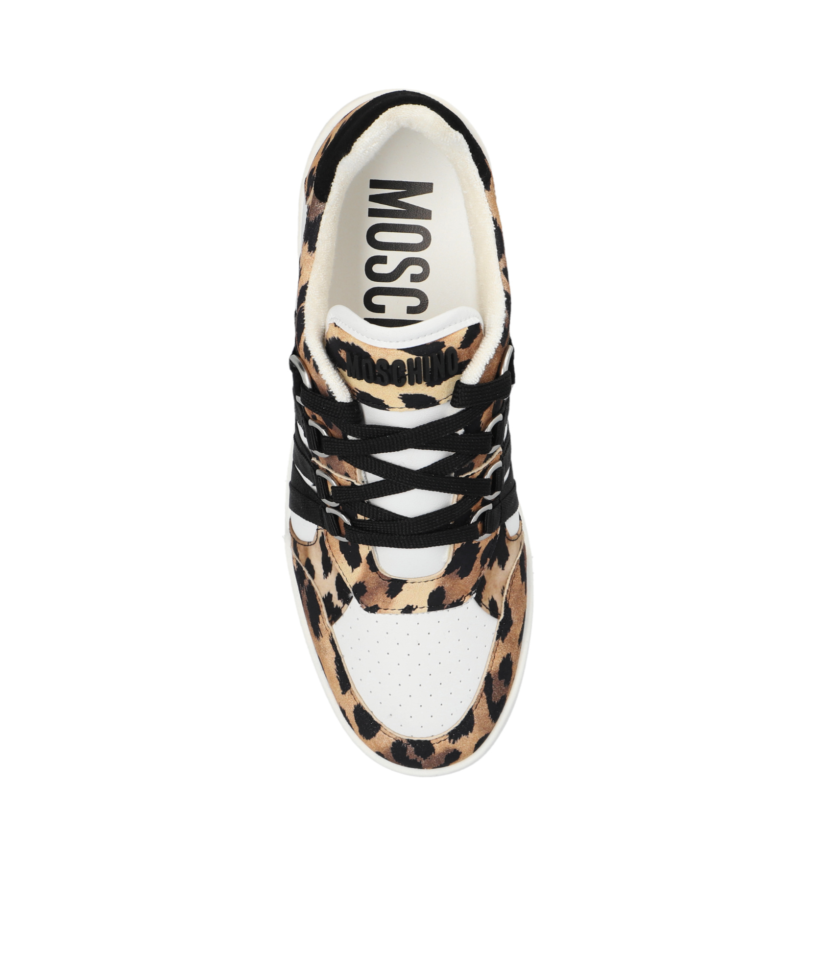 Moschino Streetball Leopard Print Low-top Sneakers In White