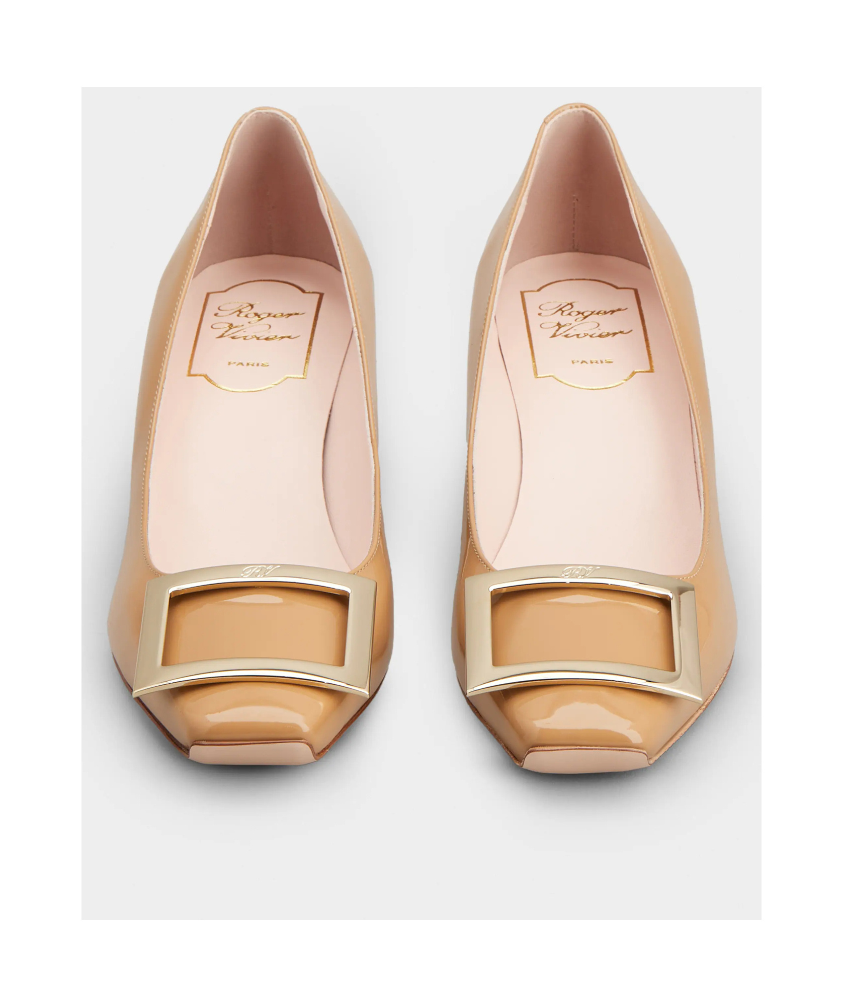 Roger Vivier Belle Vivier 45 Metal Buckle Pumps In Patent Leather In Nude