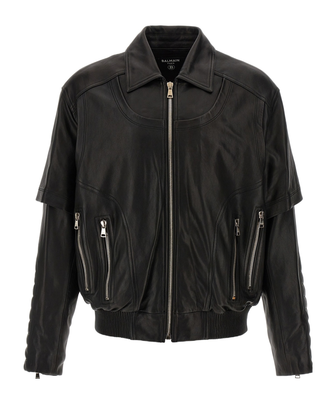 Shop Balmain Layered Leather Jacket In Black