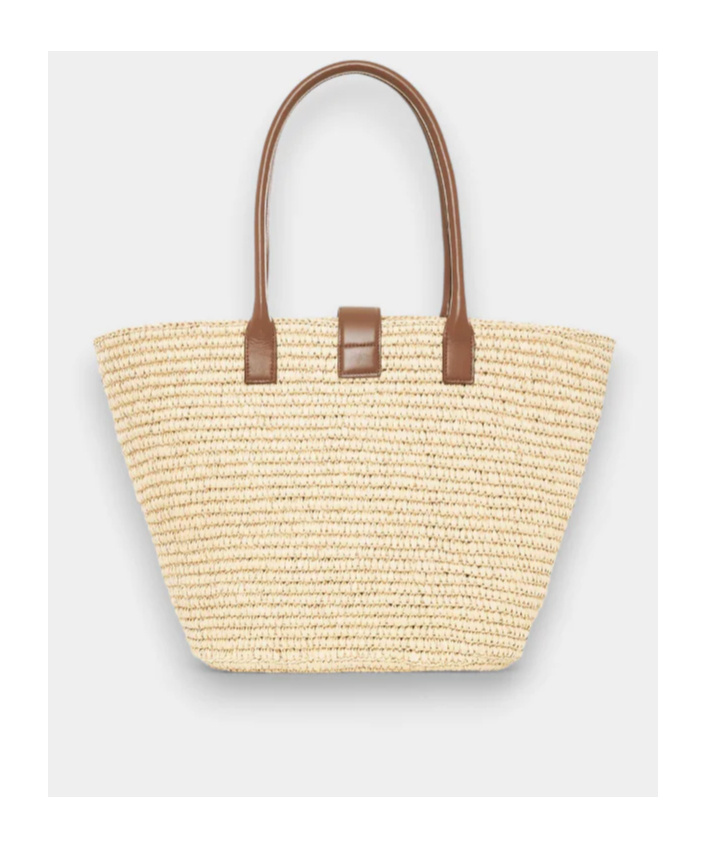 Anine Bing Womens Lou Monogram Raffia Tote Bag Natural With Cognac In Brown