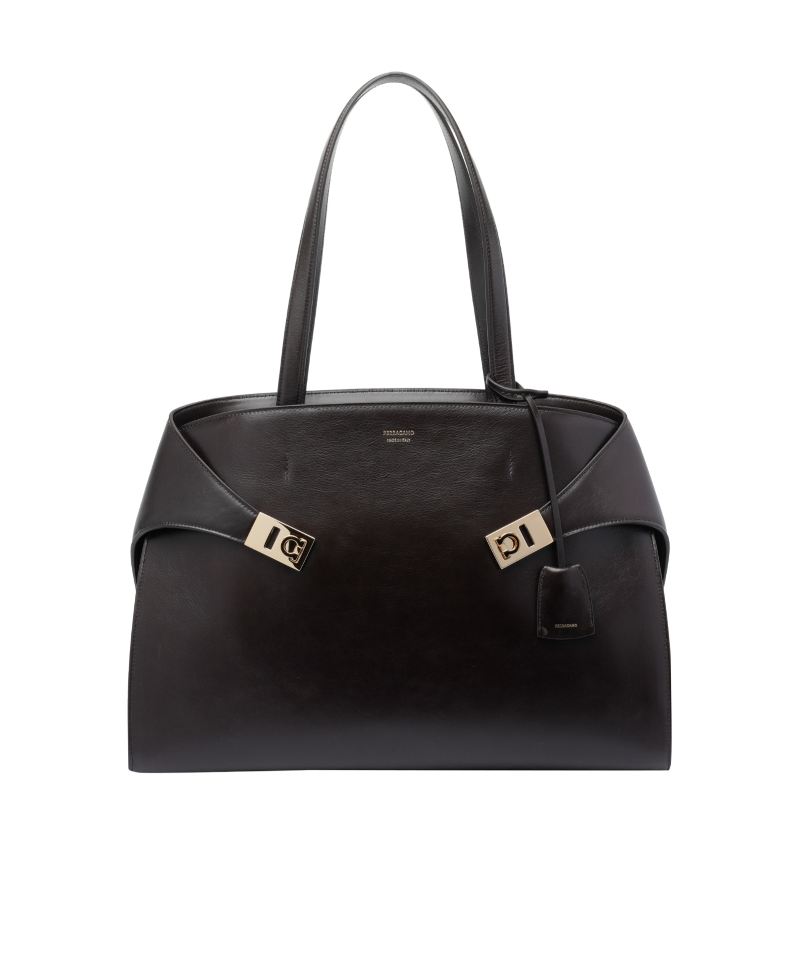 Ferragamo Leather Shoulder Bag Featuring Dual Straps In Black