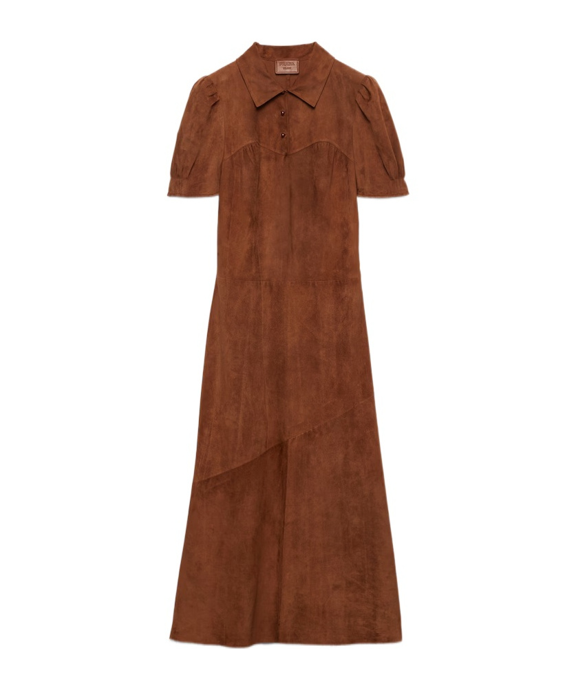 Prada Short-sleeved Zipper Dress In Brown