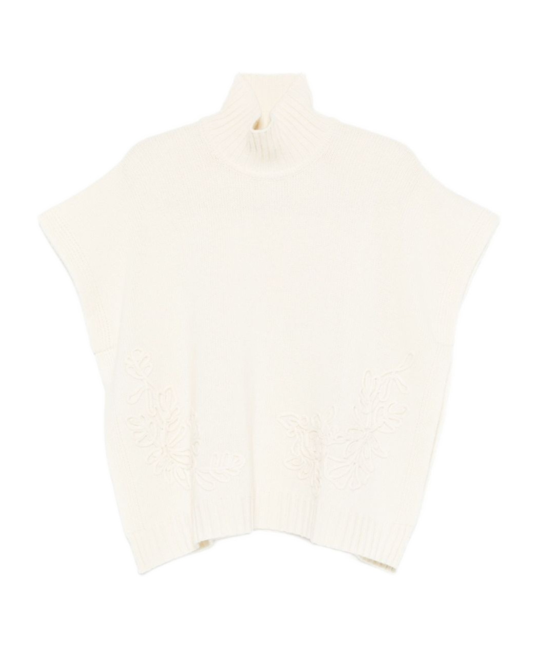 Ermanno Firenze High Neck Knitwear With Embroidered Ribbed Hem In White