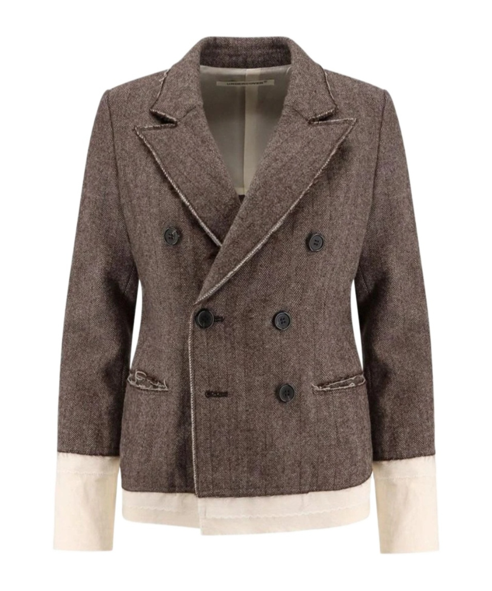 Undercover Wool Blend Blazer With Frayed Profiles In Brown