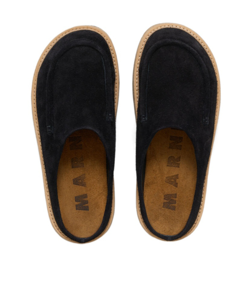 Marni Black Suede Slides In Black
