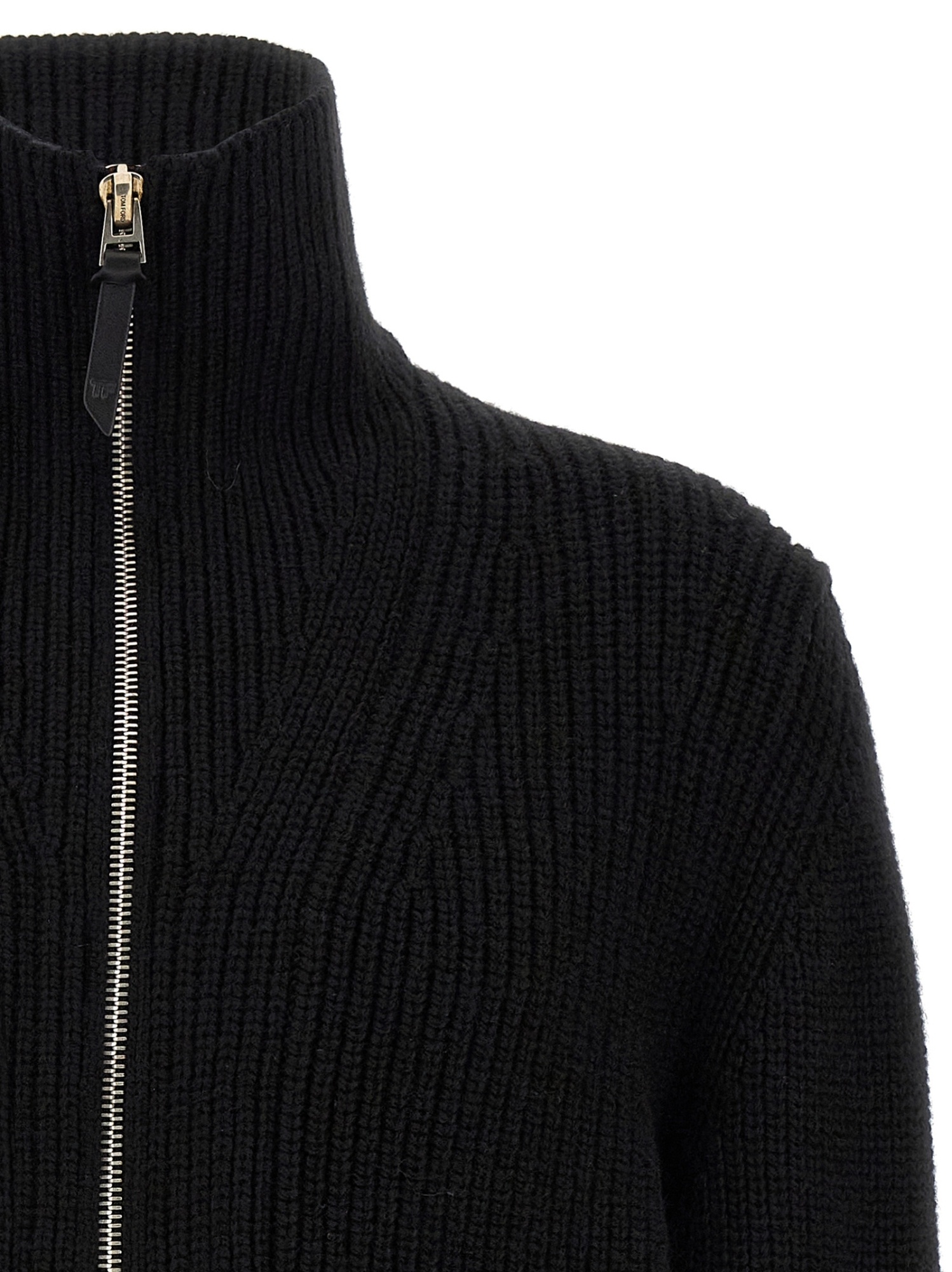 Tom Ford Slim-fit Ribbed Wool And Cashmere-blend Zip-up Cardigan In Black