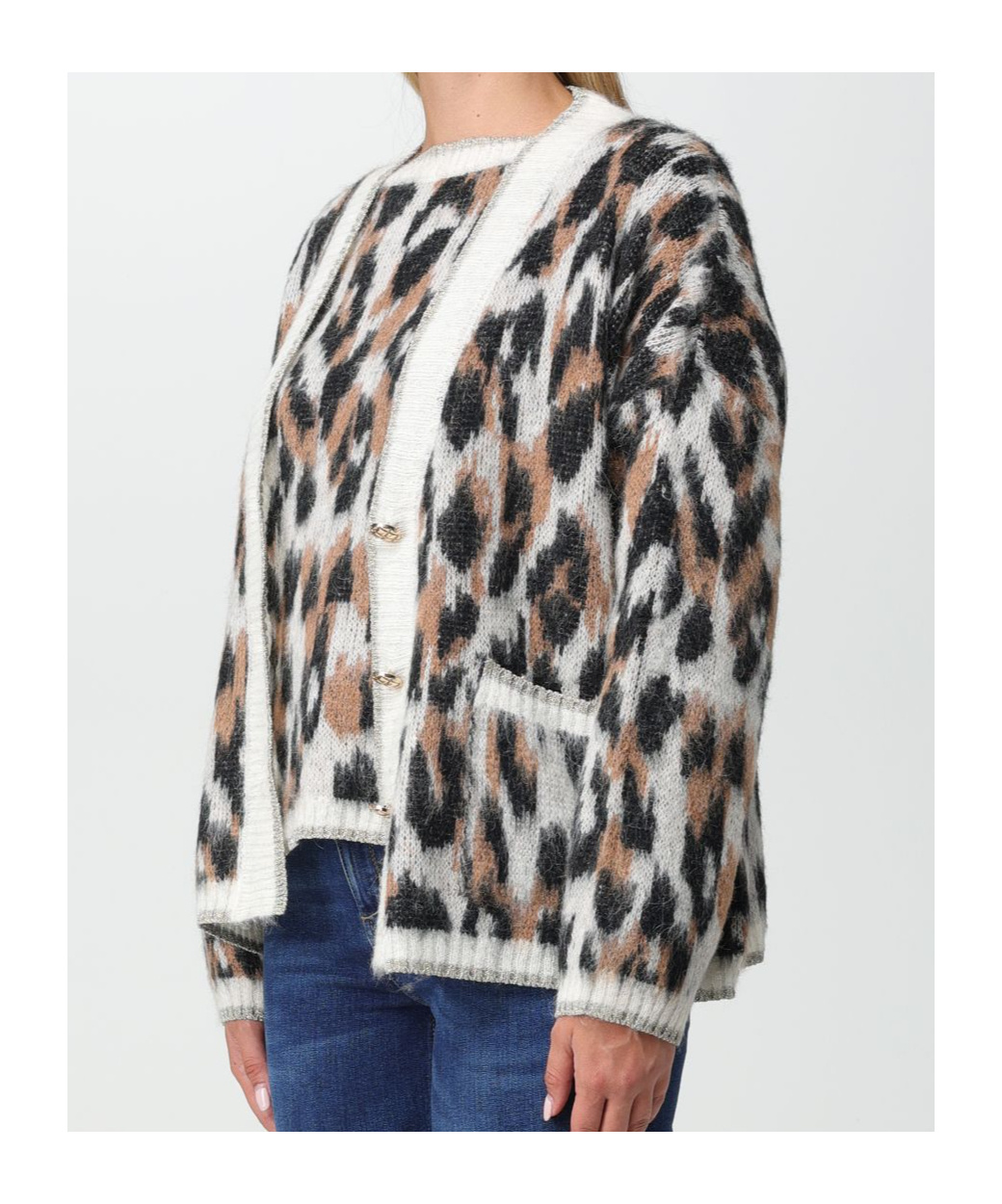 Liu •jo Leopard-intarsia Knit V-neck Cardigan In Animal Print